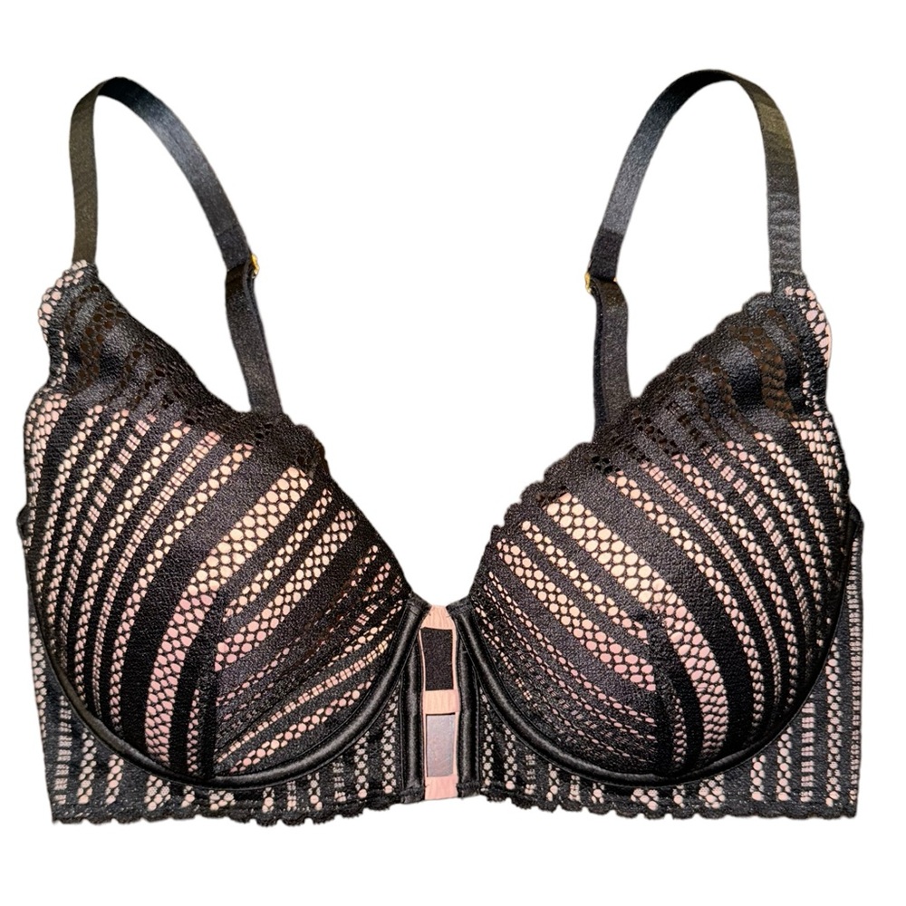 Victoria’s Secret Black and Pink Lined Plunge Bra 34DD